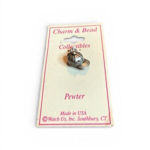 Pewter Baseball Cap Charm - Silver Tone